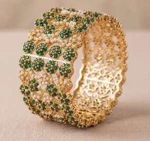 Navratan Single Bangle Openable Indian Jewelry Multi Stone Bracelet, Kara for Size 2.4, 2.6