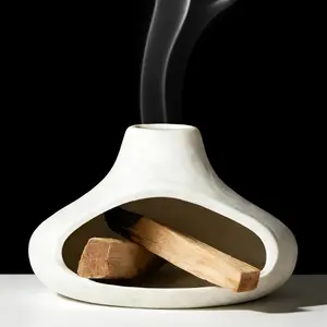 Incense Holder for Sage Wood Sticks Cones Ceramic Mini Chimney Incense Burner for Meditation Yoga Ash Catcher Room Home Decor White