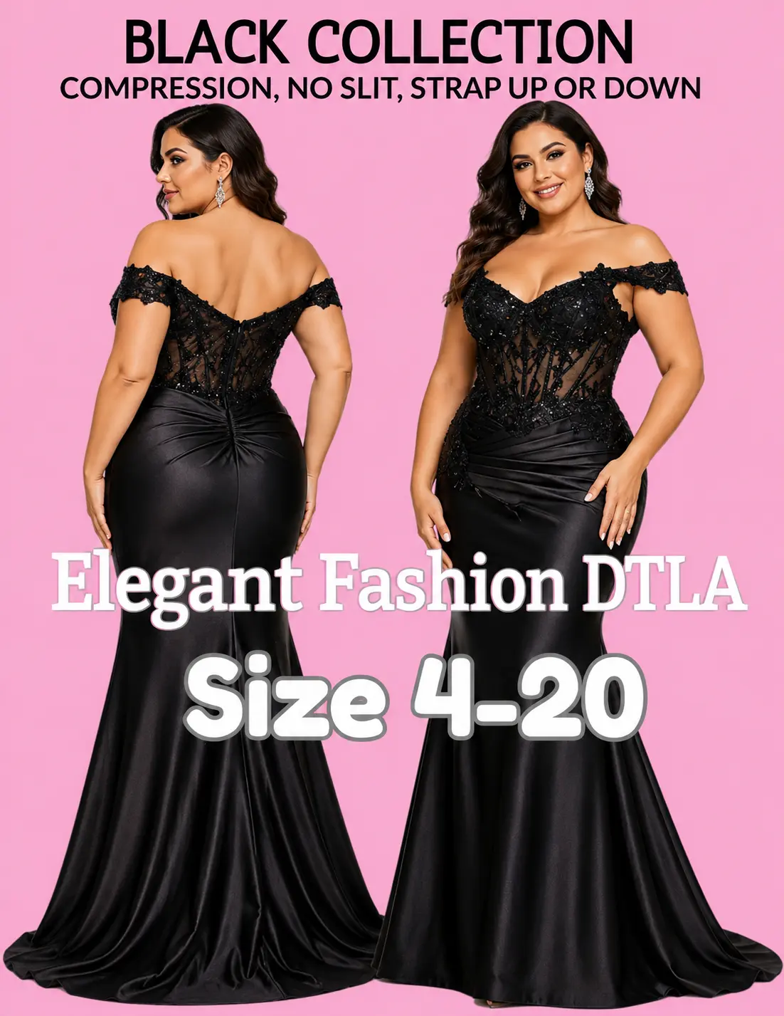 (SIZE 4-20)✨ Elegant Fashion✨ BLACK W/COMPRESSION