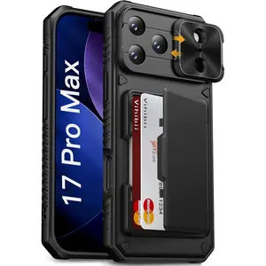 BASIC SUPPLY for iPhone 17 Pro Max Case with Card Holder (4 Cards) [RFID Blocking] & Slide Camera Cover, Military Grade Drop Protection, Rugged Hard Back & Silicone Edge Wallet Phone Case 6.9" 2025, Black