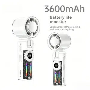 2026 World Cup Tailgate Fan: Ice-Cool 13000RPM, 199 Adjustable Speeds, 4-Color RGB Lights, 3H Battery, Clear Turbo Mechanics /O