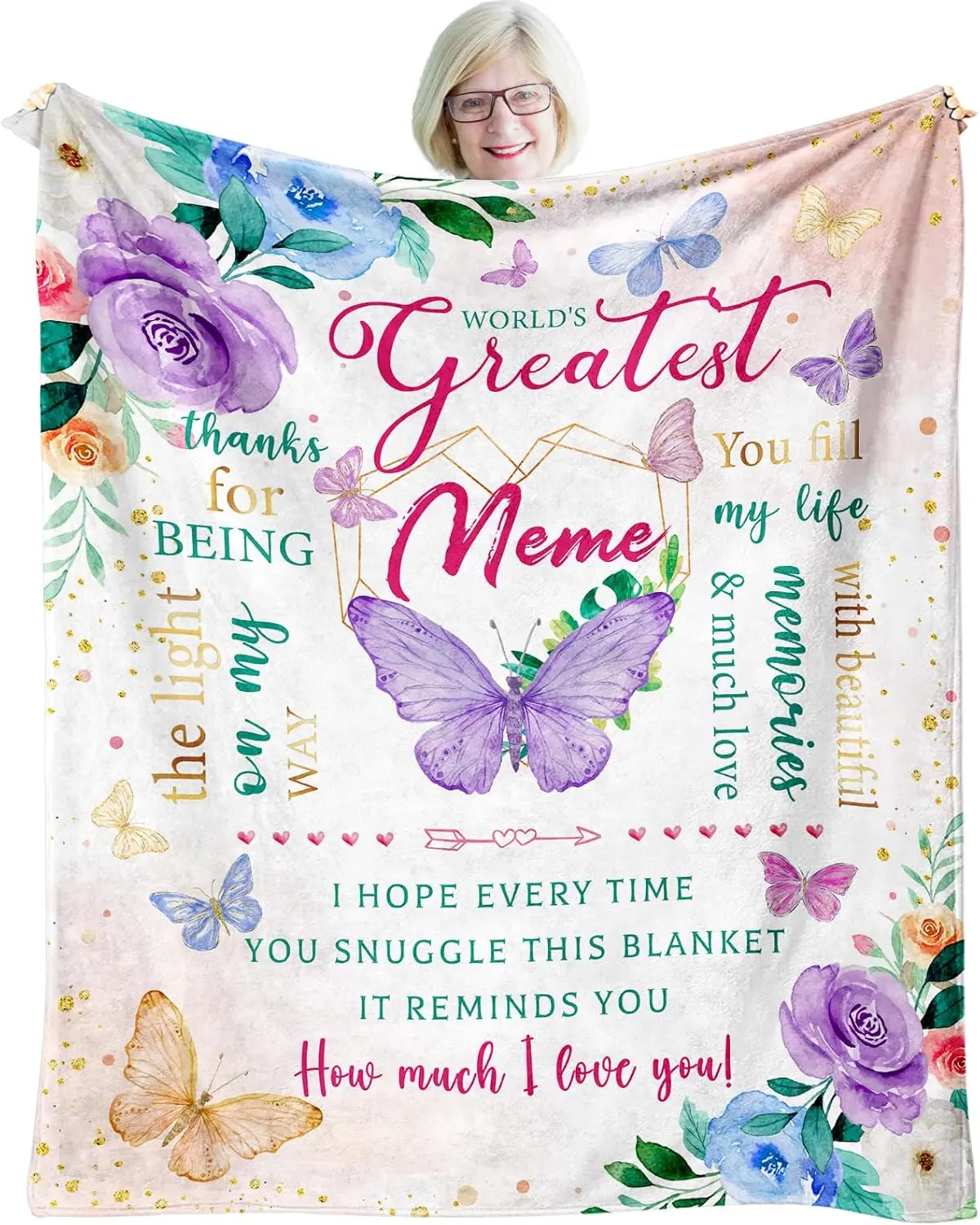 Meme Gifts Throw Blanket 60" x 50", Birthday Gifts for Meme, Meme Gift, Meme Grandma Gifts, Meme Birthday Gifts from Grandkids, Best Meme Ever Gifts