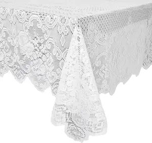 Lace Tablecloth 60 x 97-Inch White Rectangular Table Cloth Vintage Floral Scalloped Edge Elegant Dainty Tea Party