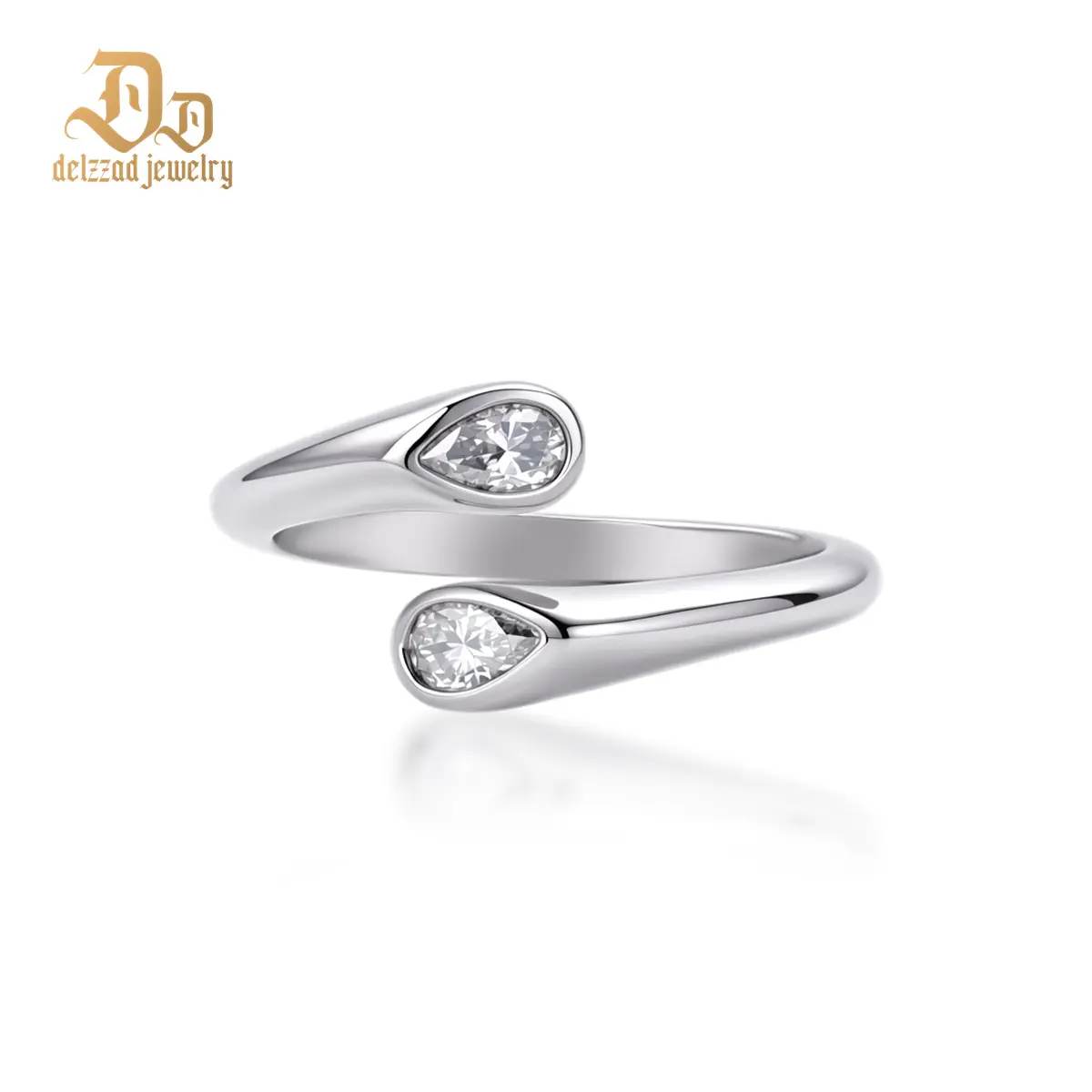 Delzzad 0.7ct Twin Soul Drops Ring Pear Bypass Ring Open Ring Band VVS Synthetic Moissanite Ring Jewelry Copper Band Perfect Birthday Engagement Wedding Anniversary Christmas Valentine's Day Mother's Day Gift