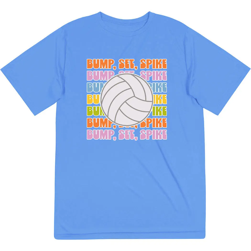 Volleyball Performance Tee, Short Sleeve 'Bump Set Spike' Graphic Dry Fit Shirt, Moisture-Wicking Polyester Athletic Activewear with UV Protection, Dry Fit Shirts, Athletic Fashion Activewear, Fitness Activewear