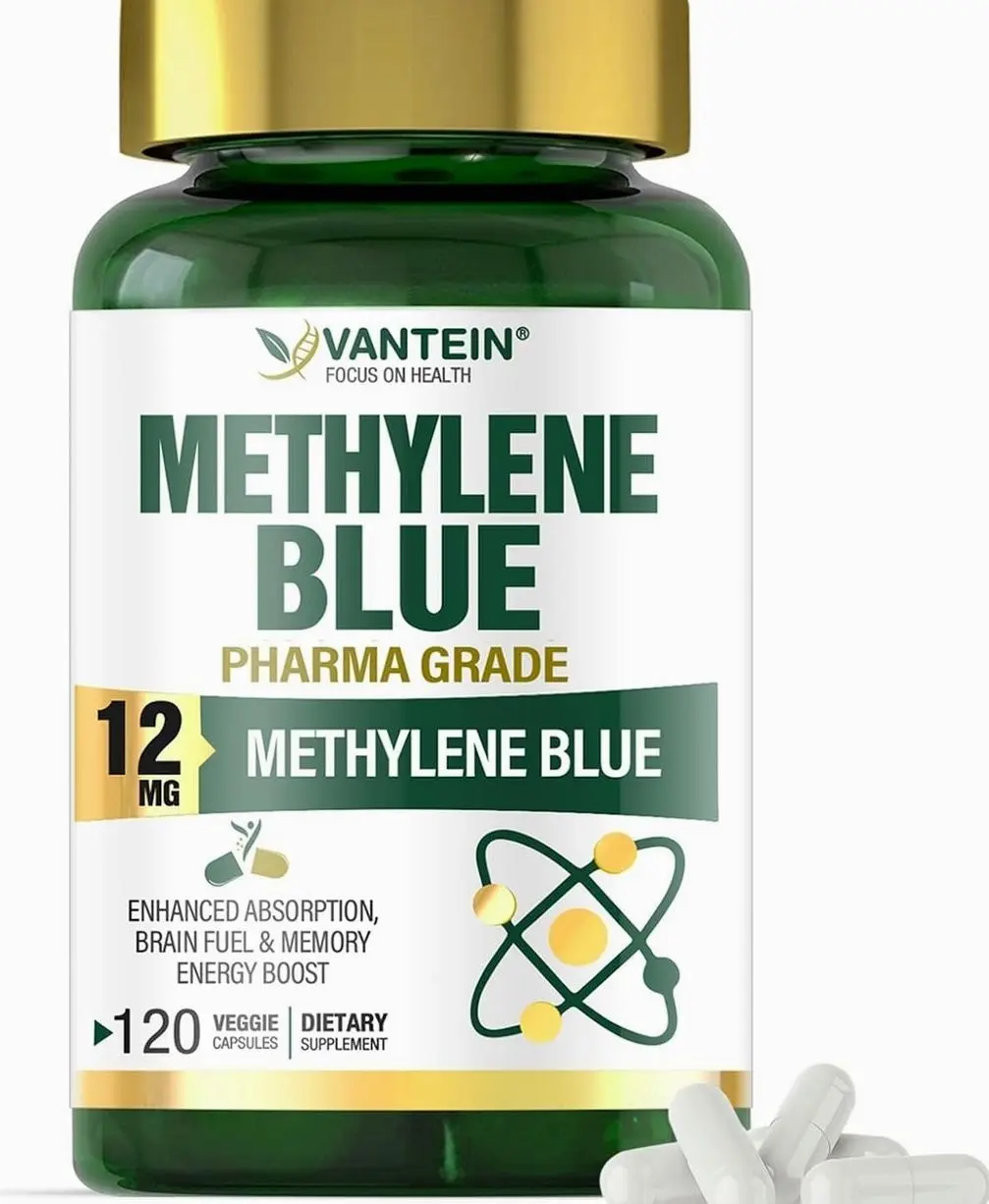 Methylene Blue Pharmaceutical Capsules | 120 Capsules USP Grade Antioxidant Supplement for Cellular Energy and Brain Health Support