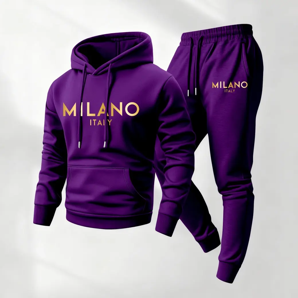Men's Golden Milano Printed Hoodie and Drawstring Sweatpants Set, Menswear, Casual Athletic Long Sleeve Hooded Jacket & Trousers for Fall & Winter, Men's Clothing for Daily Wear, Sportswear Indoor Outdoor, Tracksuit, Athleisure Summer Clothes02 Polyester