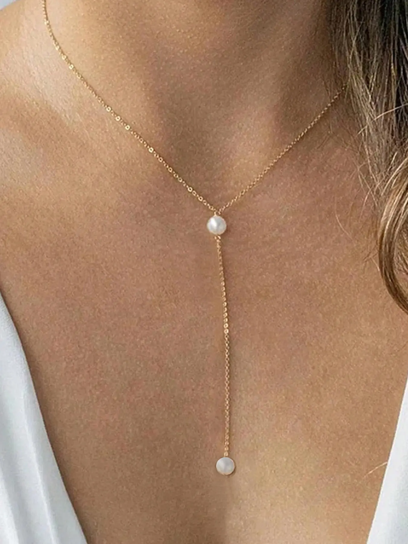 French Elegant Jewelry, Y-Drop Double Pearl Necklace, Stylish Accessory for Women, Perfect for Special Occasions