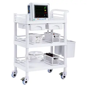 VEVOR 3 Tiers Lab Carts, Lab Utility Cart with 3 Trays 4 Silent Wheels, Mobile Medical Cart with PP Material, Lab Rolling Cart with 3 Trash Cans for Lab, Clinic, Hospital, Salon, White