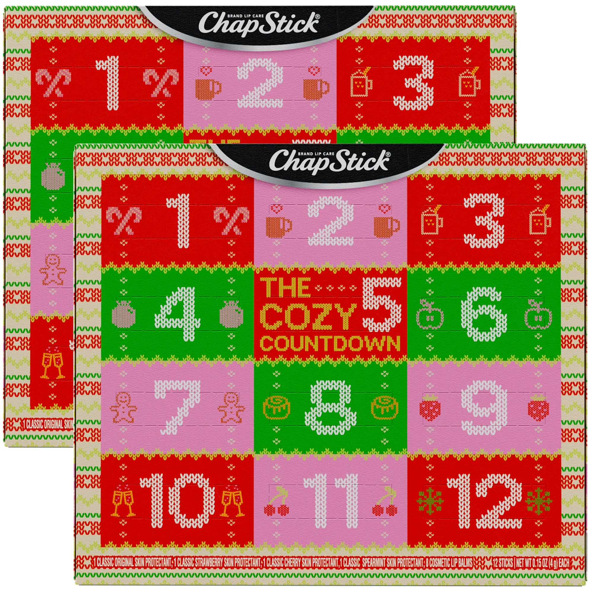ChapStick Limited Edition 12 Days Advent Calendar Lip Balm Holiday Gift Set, 2-Pack (24 Sticks)