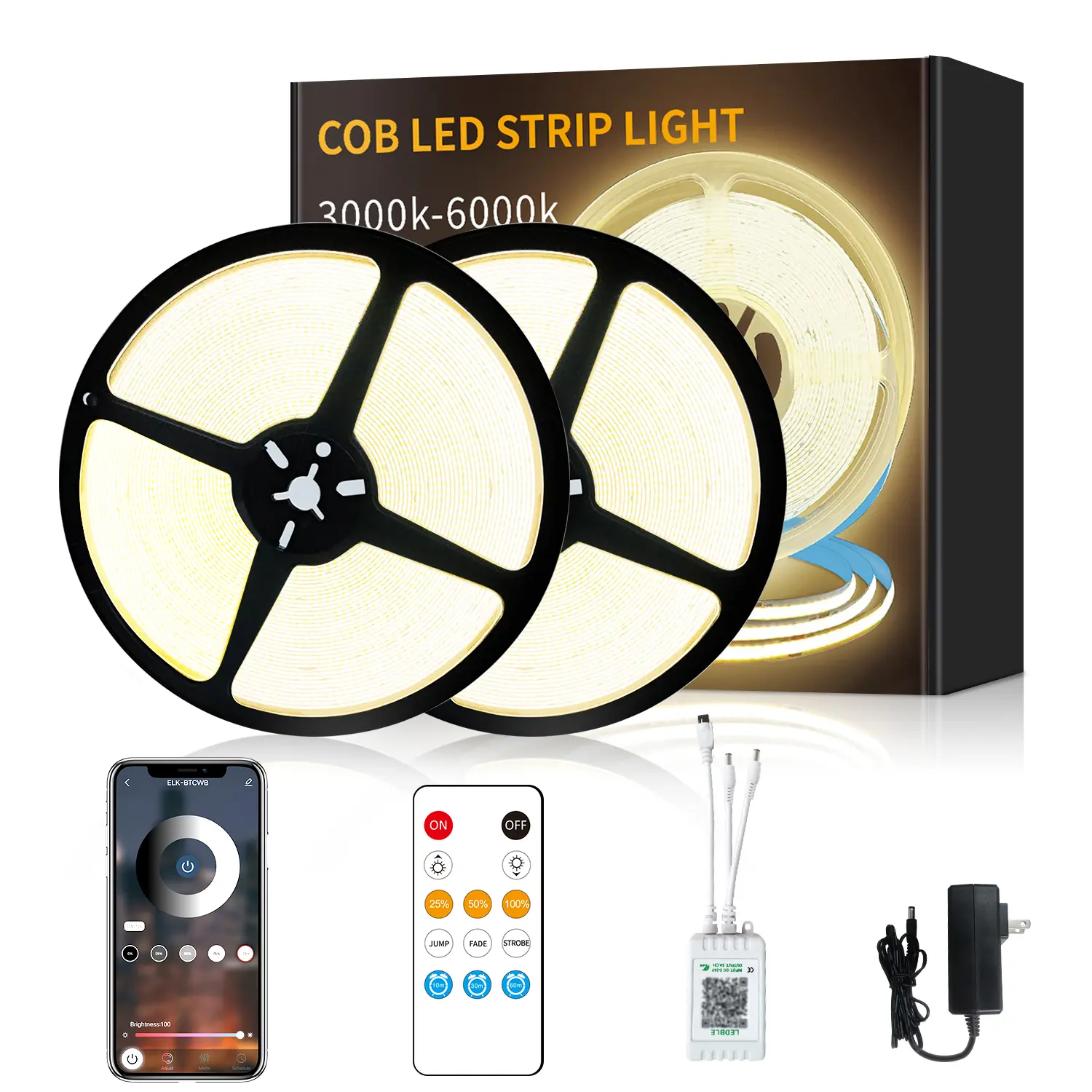 SEGRASS COB LED Strip Lights White 3000K/6000K Dimmable DC 24V Flexible Tape Light with Remote & App Control for Bedroom DIY Home Decor Lighting Super Bright Led, Led Lights