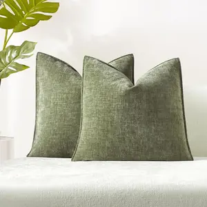 Decorative Pillow Covers 20x20 Set of 2, Cozy Chenille Throw Pillow Covers with Hidden Zipper for Couch Sofa Bed Living Room Home Decor, Sage