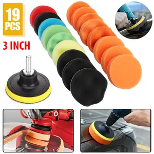 19 Pcs 3 Inch Drill Buffing Pad Kit - Car Polishing Sponge Pads,Thread Abrasive Polish Pad,Drill Buffer Polisher Attachment for Polishing,Waxing,Sealing Glaze