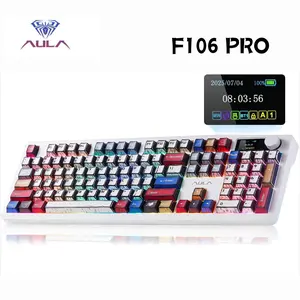 AULA F106 PRO Wireless Mechanical Keyboard,Full Size Gaming Keyboard with Hot Swappable Knob & Screen,Tri-Mode RGB Backlit with 8000mAh for PC/Laptop/Windows - Blaze Switch,Comic Mix