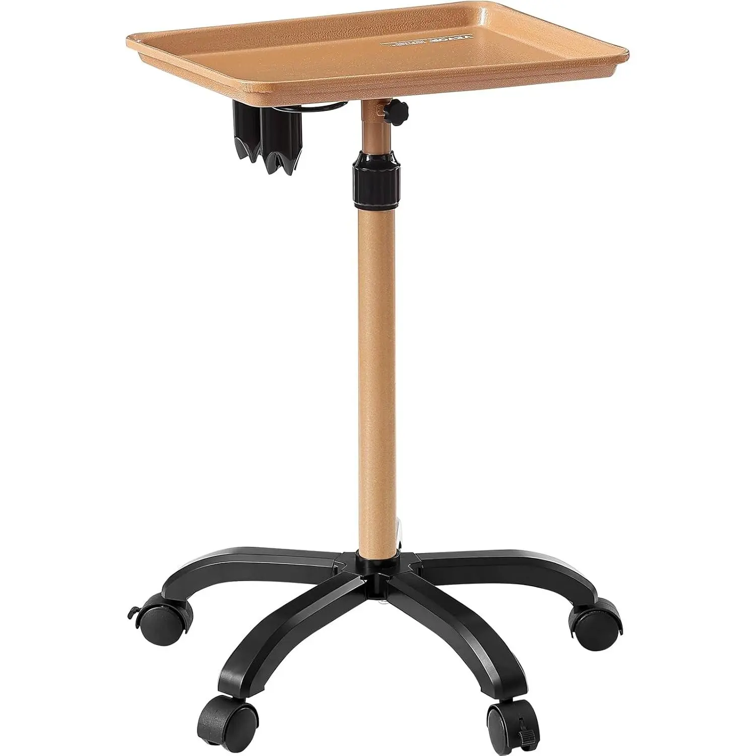VEVOR Salon Tray Cart, 30"-43" Height Adjustable Rolling Salon Tray, Cold-Rolled Plate Tattoo Tray with 5 Wheels (2 Lockable) for SPA Barber Clinic, Gold & Black