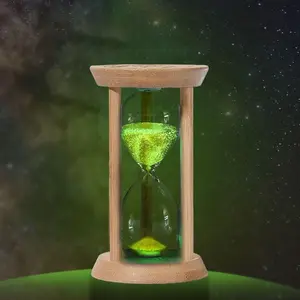 Bamboo Fluorescent Hourglass Creative Transparent Glass Luminous Sand Timer Durable 1/10 Minute Decorative Sand Clock Office