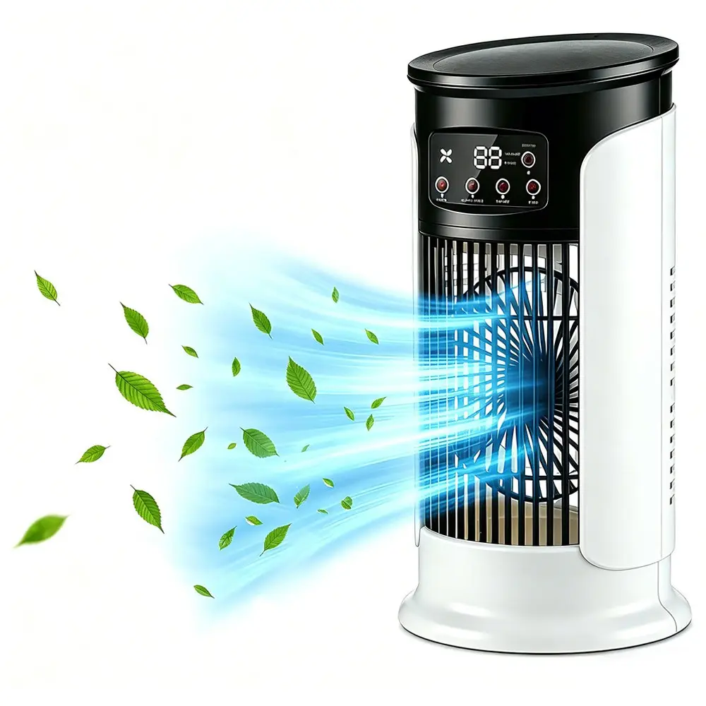 Portable Air Cooling Fan, 6 Speeds Air Cooler with Humidifier, Desktop Misting Fan with 7 Colors Light & 6H Timer For Bedroom, Office, Living Room
