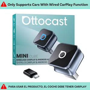 OTTOCAST Mini Cube 2026 Upgrade 2in1 Wireless CarPlay & Android Auto Adapter Plug & Play WLAN Dual-Band 2.4G+5G Auto Reconnect for Cars After 2016 with Wired CarPlay/Android Auto