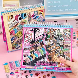 Junbei Pink Store Stacking Style Scene Sticker Book 10 Different Scenes with 20 Sticker Sheets DIY Gift for Kids