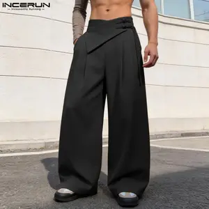 INCERUN Chinese-Inspired Broad-Leg Pants for Men - Aesthetic, Casual, Contemporary, Minimalist Plain Loose-Fit Menswear Streetwear Trousers, Broad-Leg Men's Pants, Aesthetic Men's Pants
