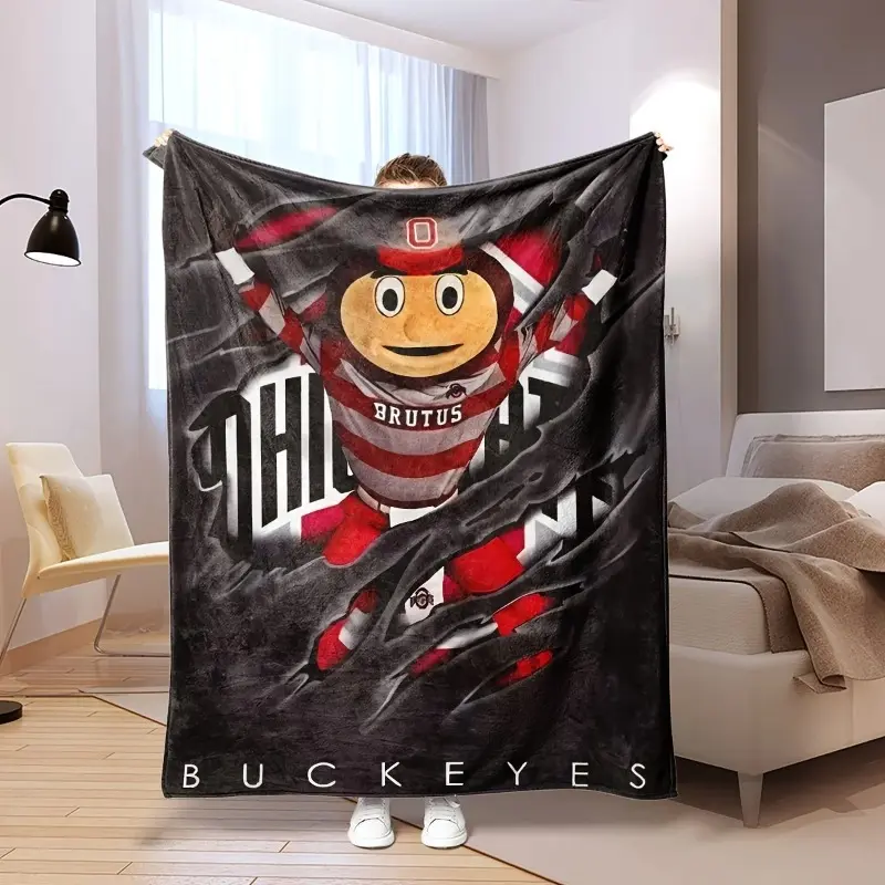 1 PC Ohio State University Potato Team Fleece Blanket - Vibrant mascot design, soft and comfortable polyester fiber, suitable fo