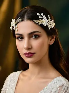 Elegant Alloy Leaf Hair Accessory with Faux Pearls, Elegant Crown Design, Luxury Women's Hair Ornament for Weddings Parties Banquets