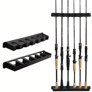 Fishing Rod Holders 6-Rod Rack Vertical Pole Holder Wall Mount Modular For Garage Fishing Pole Display Stand Fixed Frame