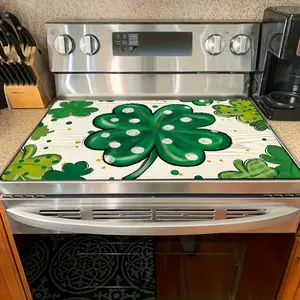1pc Stove Cover Protector Suitable for Kitchen, Washing Machine, Dryer & Stovetop - Cream with Four-Leaf Clover & Polka Dots, Appliance Cover, Easy-Clean Panel Protector