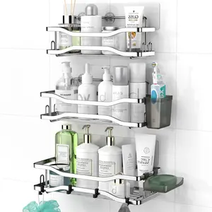 Bathroom Shower Caddy 3Pack, Self Adhesive Shower Rack with Soap Shampoo Holder, Multifunctional Shower Caddy, Rustproof Stainless Bath Caddy for Inside shower