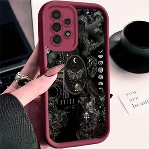 A Cool Black Bat and Crow Pattern Phone Case, TPU Shockproof Full Protection Case, Suitable for Samsung S21/22/23/24/25/NOTE20 PLUS ULTRA FE A13/14/15/16/17/33/34/35/36/52/53/54, Ideal Gift for Friends and Family, T398