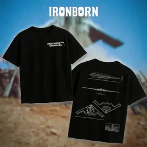 IRONBORN B2 Spirit Blueprint T-Shirt/Hoodie Vintage Northrop Grumman Stealth Bomber Graphic Tee Military Enthusiast Streetwear Clothing Gift for Men Breathable Printing