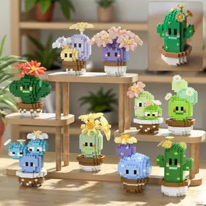 Cartoon Cactus Building Block Set, Assembly Building Blocks, Creative Plant-Themed Construction Kit for 8+, Fun Collectible Models in Various Colors