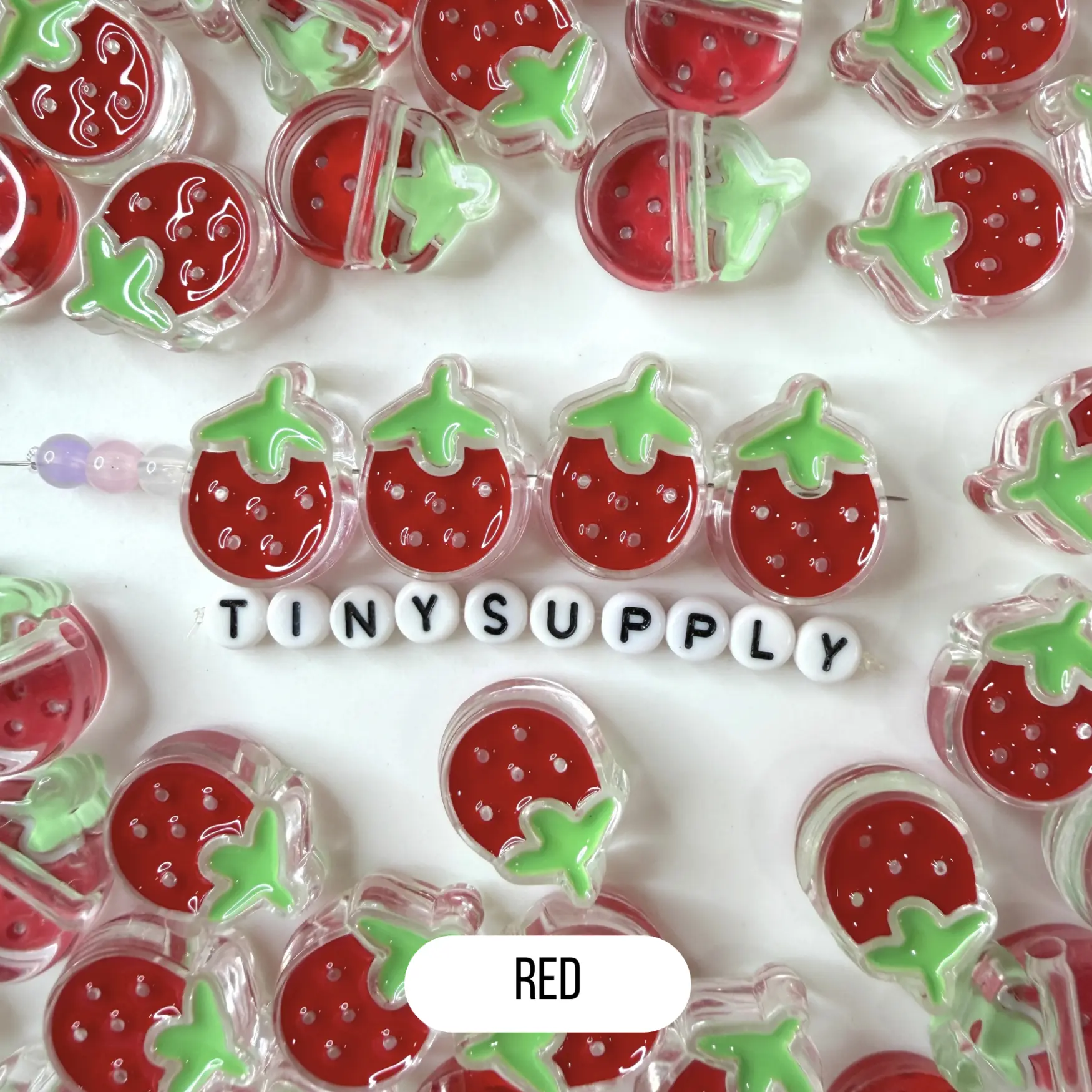 Chunky Strawberry Enamel Acrylic Bead (18x23mm)