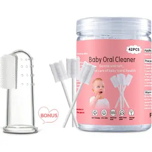 Baby Tongue Cleaner, 42Pcs Disposable Infant Toothbrush, Gauze Gum Cleaner Baby Oral Cleaning Stick Dental Care for 0-36 Months + Free 1 Finger Toothbrush