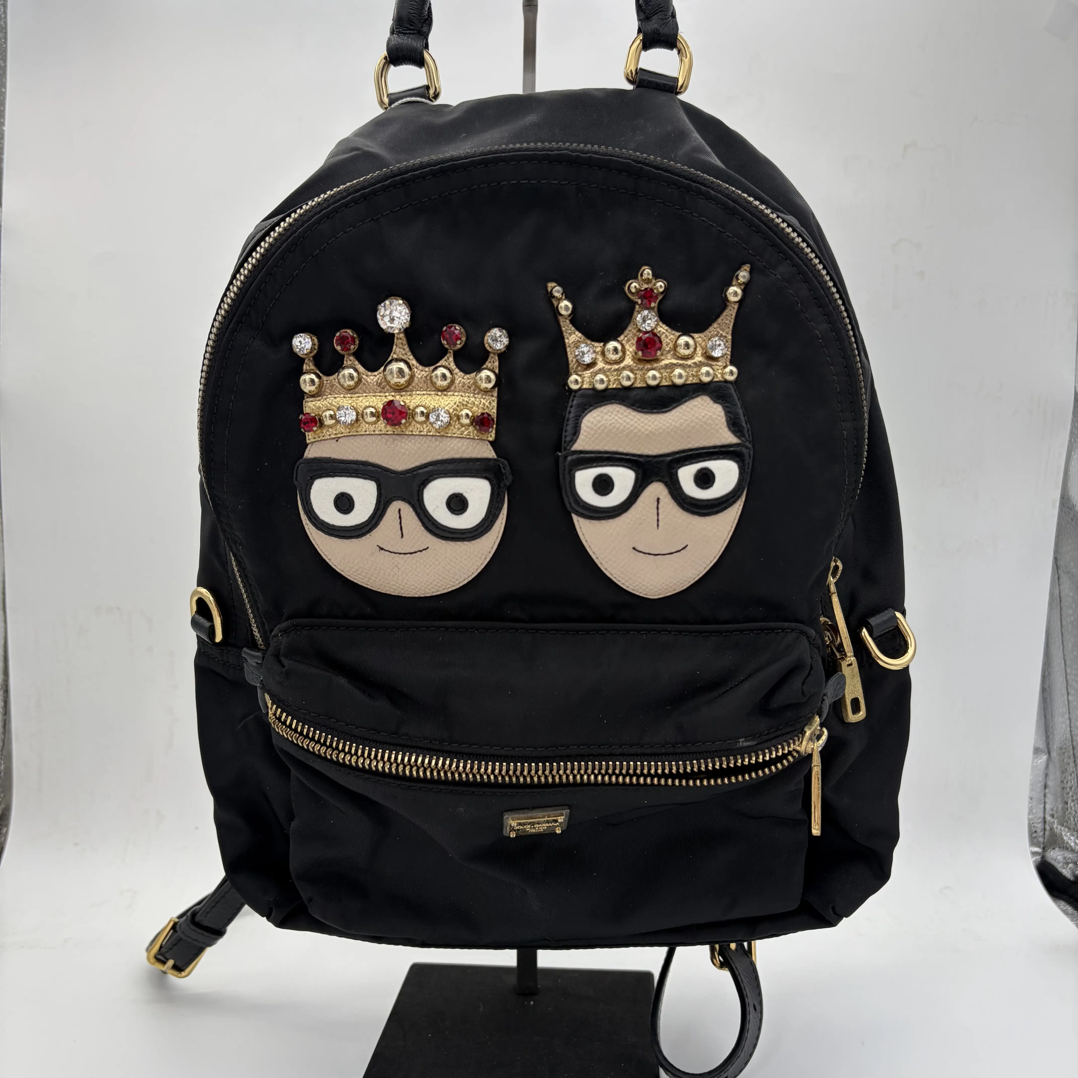 Pre-owned DOLCE & GABBANA nylon backpack featuring "Crown & Twin Princes" cartoon embroidery