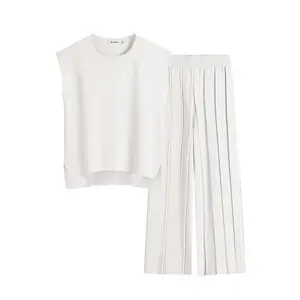 ANRABESS Summer 2 Piece Sets Women Vacation Basic Crewneck Wide Leg Lounge Outfits Sleeveless Outdoor Matching Sets Casual Comfort Plus size sets Minimalist Suits