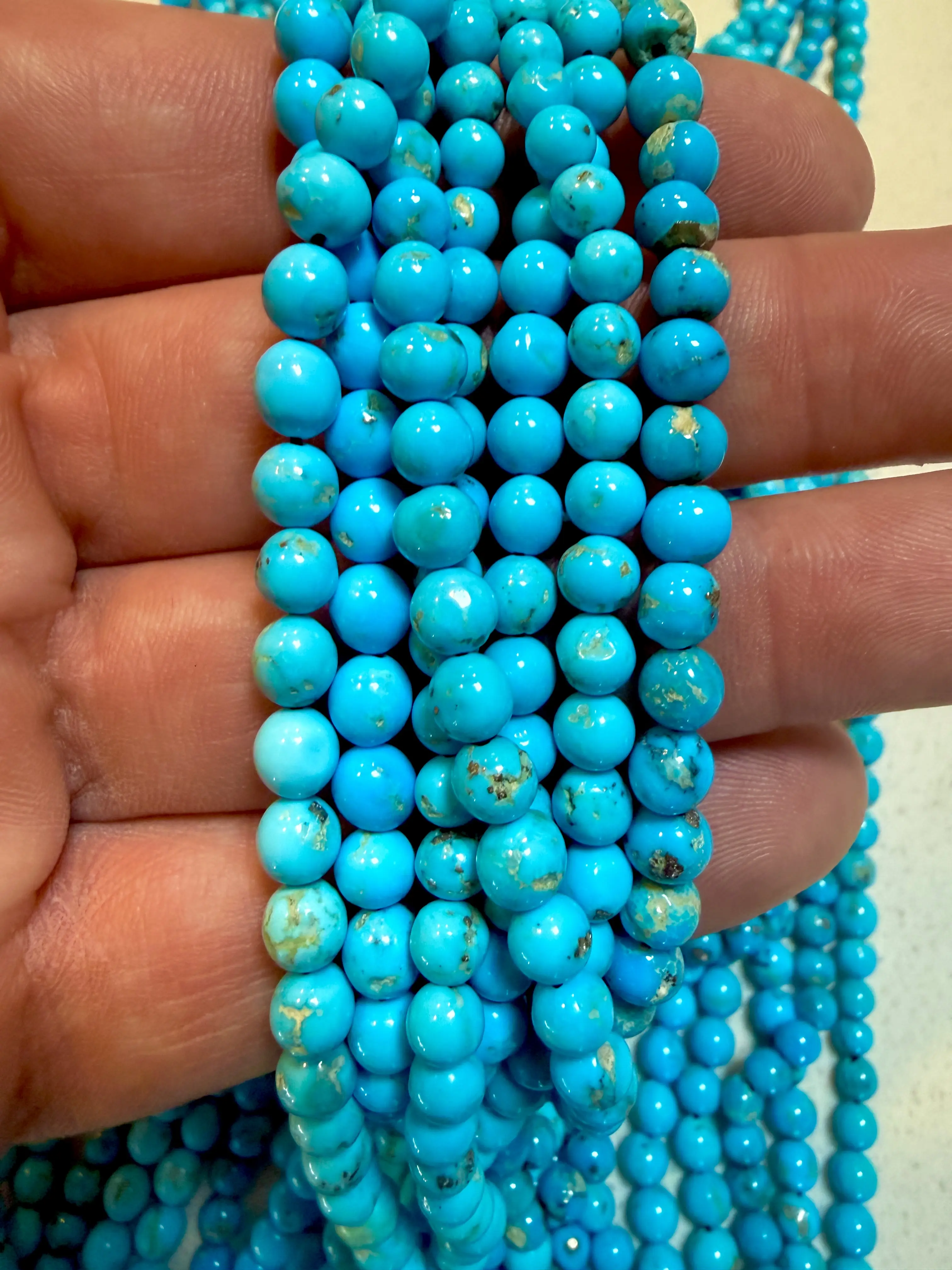 Genuine Mined Kingman Turquoise Round Beads, 18-inch Strand in Electric Blue with Pyrite Matrix for Jewelry Making, Bead Chain, 1 Strand, 18 Inches, Pyrite And Matrix, Turquoise Character, Classic