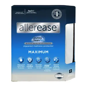 AllerEase Maximum Waterproof & Bedbug Protection Allergy Relief Machine Washable Zippered Mattress Protector with Purely Clean Pro Technology