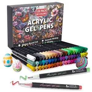 60 color acrylic gel pen set, large capacity ink acrylic paint pen, Acrylic Paint Markers, suitable for painting, DIY painting, acting on canvas, rock, wood, ceramics, fabrics, crafts art supplies set, Artist Bundle (with 60 replacement refills)