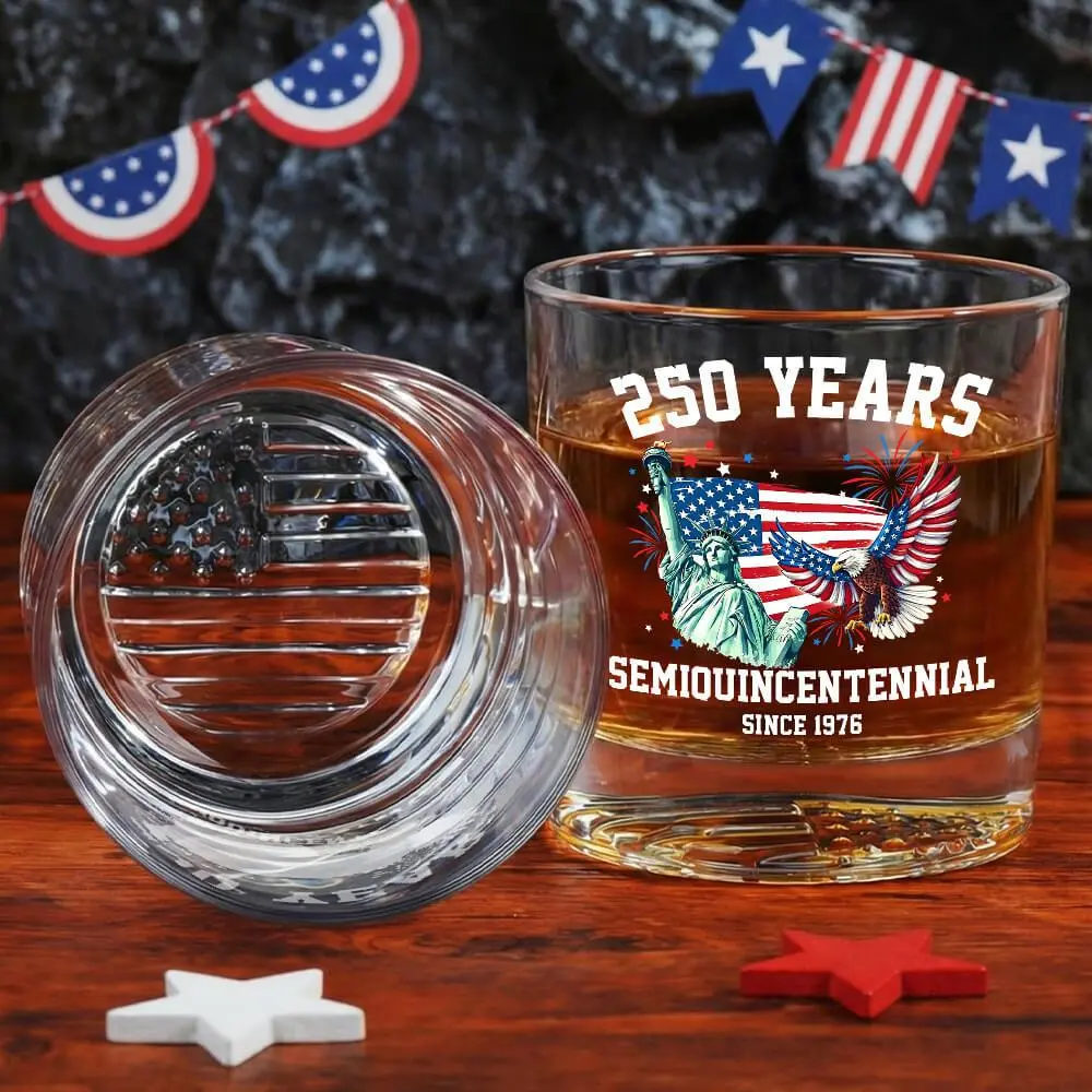 America 250th Anniversary Patriotic Crystal Whiskey Glass