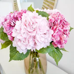 Real Touch Artificial Hydrangea | Faux Hydrangea | DIY | Gift Flowers Idea | Home Decor | Pink Fuchsia Hydeangea Decorative Plants Light Fruit Plastic Ornaments Leaf