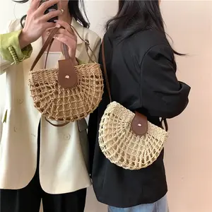 Women's Boho Semicircular Shape Hollow out Straw Bag, Trendy Elegant Crossbody Bag, Chic Summer 2026Crossbody Bag for Summer Beach Outfits, Casual Trendy Bag