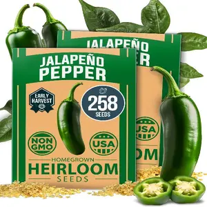 Jalapeno Seeds, Early Pepper Variety - 2 Pack - High Germination, Non-GMO Heirloom Seeds - 258 Hot Pepper Seeds for Planting - Easy to Grow Jalapeno Seeds for Enthusiast (Capsicum annuum)