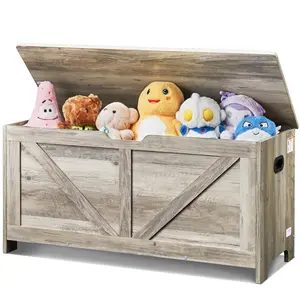 VEVOR Wooden Toy Chest for Kids,  Toddler Toy Storage Box with Flip-Top Lid and Safety Hinge, 38.98 x 15.55 x 18.9" Large Kids Storage Bench for Playroom, Bedroom, Living Room or Entryway, Gray