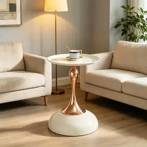 Modern Martini Table,Small Round Side Table for Living Room,15''End Table with Metal Base,White Circle Bedroom Table and Nightstand,Balcony Table for Tea,Corner Accent Table for Living Room/Bedside/Couch/Sofa outdoorfun
