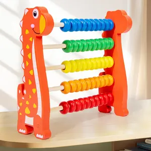Dinosaur Wooden Five-Step Abacus, Montessori Math Learning Tool, Visual Learning Tools, Early Childhood Arithmetic Toy, Cognitive Development Gift for Kids Aged 3+, Learning Materials