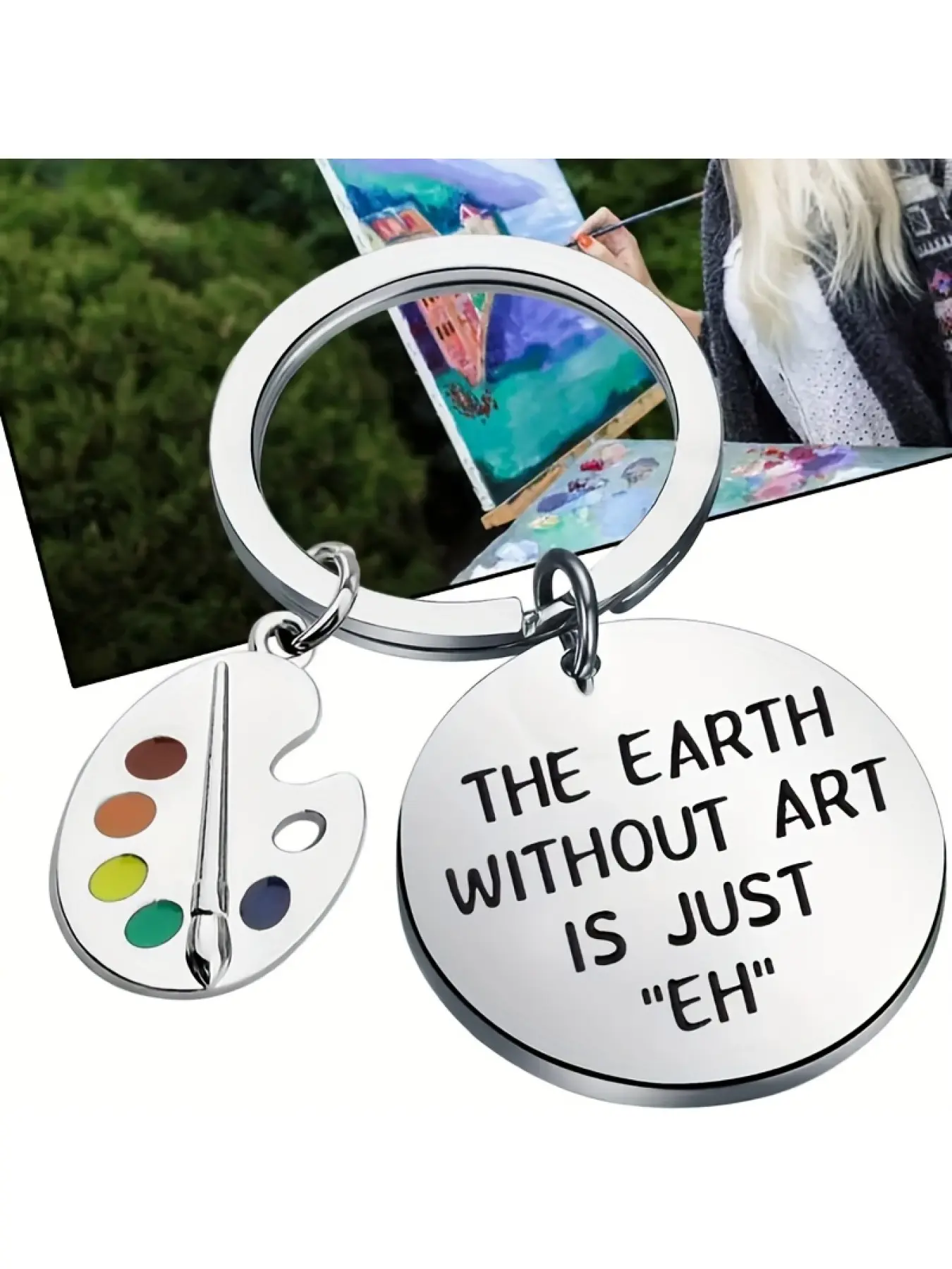 A Stainless Steel Keychain in the Shape of an Artist's Paint Palette, Perfect for Art Students, Painting Enthusiasts, or as a Gift for Art Teachers