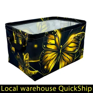 Collapsible Yellow Butterfly Laundry Basket, Large Capacity And Easy To Store, Extra Large Collapsible Laundry Basket, Household Items, Shelf Baskets