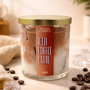 Sugar Candle Iced Coffee Latte Candle - Handmade Non Toxic 10 oz Burns 50+ Hours Coffee Shop Scent & Home Decor