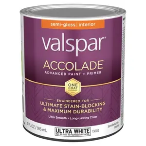 212 MAIN Valspar 1 qt. Accolade Acrylic Latex Ultra Satin Sheen All-Purpose Interior Wall Paint - White, Mildew Resistant for Indoor Use, Wallpaint